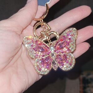 Gold and Pink Butterfly Bag Charm